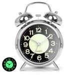 KBR Vintage Alarm Clock for Student Heavy Sleepers, Super Loud & Twin Bell Retro Quartz with Backlight, Luminous Alarm for Students Bedroom/Office (Silver)