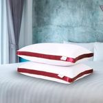 Sleepsia Microfiber Bed Pillow for Sleeping - Down Alternative Ultrasoft Cotton Washable Pillow with Satin Gusset,Soft Pillow with Red Decorative Stripes - Queen (Pack of 2, Red)