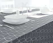 Dehaus® Wipe Clean Table Cloth - Medium Grey Geo Flow - Wipe Clean PVC Oilcloth Table Cover - Rectangular Plastic Vinyl Tablecloth - Water Resistant & Easy To Clean - Kitchen or Dining Table Protector