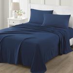 MARTHA STEWART Ultra Soft Brushed and Washed Microfiber 4 Piece Sheet Set, Easy Care, Comfy Bed Sheets, Deep Pocket up to 16", 1 Flat and 1 Fitted Sheet, 2 Standard Pillowcases, Full Size, Navy Blue