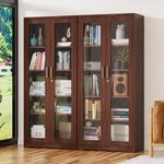 UNICOLY Display Cabinet with Glass Doors, Curio Cabinets with Locking Doors, Metal Storage Cabinet for Kitchen,Living Room 71” H, Assembly Required, Brown