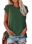 She Di Women's Short-Sleeve Tunic Tops Blouse Summer Crewneck T Shirt Ladies Loose Casual Shirts (S, 651-DarkGreen)