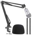 Blue Yeti Nano Mic Suspension Boom Scissor Arm Mic Stand with Pop Filter, Compatible with Blue Yeti Nano, Elgato Wave 1 and Wave 3 USB Microphone with Cable Sleeve by SUNMON