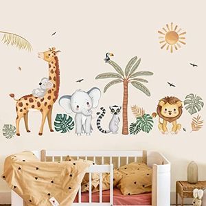 wondever Boho Jungle Animals Wall Stickers Safari Animal Palm Tree Elephant Giraffe Lion Peel and Stick Art Decals for Baby Nursery Kids Bedroom (WD-231-0141B)