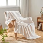 NEWCOSPLAY Super Soft Throw Blanket Ivory Premium Silky Flannel Fleece Leaves Pattern Lightweight Bed Blanket All Season Use (Ivory, Throw(50"x60"))