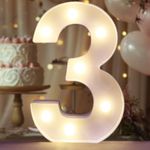 Decorative Led Light Up Number Letter, White Plastic Marquee Number Lights Sign Party Wedding Decor Battery Operated Number 3