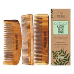 Nat Habit Kacchi Neem Wooden Comb - Soaked In 17 Herbs, Neem & Sesame Oil - Pocket-Sized For Voluminous Hair, Men & Kids Short Hair, Combo (Bouse Comb, Pocket Fine & Dual Tooth)