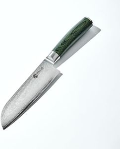 HexClad Santoku Knife, 7-Inch Japanese Damascus Stainless Steel Blade, Full Tang Construction, Pakkawood Handle