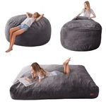 MAXYOYO Bean Bag Bed - Convertible Folds from Bean Bag Chair to Bed - Foam Sofa with Shaggy Cover and Fluffy Filling Included for Adult, Teens, Guest (Charcoal, Double)