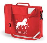 Edward Sinclair Red | Personalised | Book Bag | WITH STRAPS | Unicorn with Stars | White Print