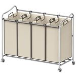 SimpleHouseware 4-Bag Heavy Duty Laundry Sorter Rolling Cart, Chrome