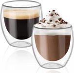 Baskety Glass Coffee or Tea Mugs Drinking Glasses Double Wall Thermal Insulated Cups 250ML, Espresso Latte Cappuccino Stackable Glassware. (Pack of 2)