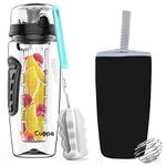 InstaCuppa Tritan Fruit Infuser Water Bottle, Infusion Unit, Recipes Ebook, Sleeve, 1000 ml, Set of 1, Black.