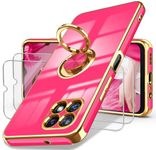 Dretal for T-Mobile REVVL 7 5G Case with 2X Screen Protector, 360° Rotatable Ring Holder Magnetic Kickstand,Plated Gold Edge Slim Soft TPU Protective Cover for T-Mobile REVVL 7 (Hot Pink)