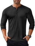 COOFANDY Men's Henley T Shirts Casual Long Sleeve Tee Fashion Slim Fit Ribbed T-Shirts Black