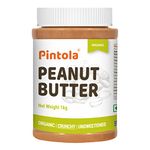 Pintola Organic Unsweetened Peanut Butter Crunchy 1kg - High Protein 30g & 9g Dietary Fiber, Made with Organic Peanuts, No Added Sugar, No Preservatives