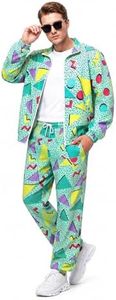 Pushayt 80s Outfit for Men Women - Retro 90s Neon Tracksuit, Vintage Track Suit Set, Halloween Costume & 80s Party (80S-Green, 3XL)