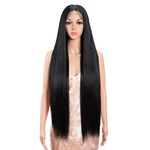 Style Icon 36" Lace Front Wigs Super Long Yaki Straight Wig With Baby Hair 130% Density Synthetic Wig (36 Inches, 1B)