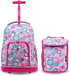 J World Lollipop Kids Rolling Backpack & Lunch Bag Set for Elementary School. Carry-On Suitcase with Wheels, Blue Raspberry, One Size, Lollipop Kids Rolling Backpack & Lunch Bag Set