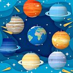 Lotus Mann 8PCS Big Size 3D Paper Planets Lanterns for Astronaut Themed Kids Birthday Party Decorations Outer Space Solar System Alien Supplies Hanging Ornaments Classroom Ceiling Decor