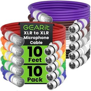 GearIT 10Ft XLR Male to Female Mic Cable - 10 Pack, Balanced Shielded, Multi Colored, for Mic Mixer, Recording Studio, Podcast