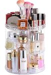 Cq acrylic 360 Degree Rotating Makeup Organizer for Vanity,4 Tier Adjustable Spinning Cosmetic Storage Cases and Make Up Holder Display Cases,Clear