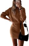 PRETTYGARDEN Women's Winter Rib Knit Pullover Sweater 2024 Fashion Fall Dresses Long Sleeve Hooded Bodycon Dress (Light Brown,Large)