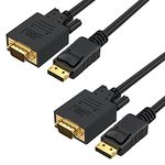 DP to VGA Cable 6ft, [2-Pack] CableCreation DisplayPort to VGA Cable Gold Plated, DP Male to VGA Male Cable, Black