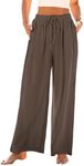 GRAPENT Resort Wear for Women 2025 Trendy Pants Casual Pantalones De Mujer Cintura Alta Womens Linen Blend Pants Boho Pants for Women Wide Leg Lounge Pants for Women Color Brown X-Small Size 0 to 2