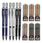 JYsun 6pcs 2mm Mechanical Pencils with 4 Cases Color Lead Refills and 2 Cases Black Refills for Art Sketching Carpenter Draft Drawing Writing Crafting