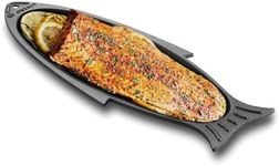 Outset 76376 Fish Cast Iron Grill and Serving Pan Black, 18.9 x 7.28 x 0.98 inches