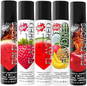 Wet Flavored Sultry Fun Edible Lube, 5 Sample Pack (1.0 Oz each) Premium Personal Lubricant, Men, Women & Couples, Ideal for Foreplay, Paraben Free, Gluten Free, Stain Free, Sugar Free, Hypoallergenic