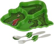 Funwares Engaging Green T-Rex Dinosaur Themed Kids' Dinnerware Set: Durable, Divided Plate, Ideal for Picky Eaters, Educational Mealtime, Easy Cleaning, Gift for Toddlers