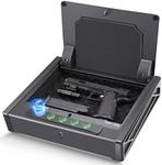 SOULYI Biometric Fingerprint Gun Safe for 3 Pistols Safe DOJ Certified with 3 Quick Access Handgun Safe,Digital Keypad Matt Black Bedside Firearm Safety Car Safe Hardened Steel Lock Box