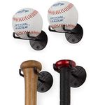 Wallniture Sporta Baseball Holder, Baseball Bat Wall Mount Display Stand for Man Cave, Sports Memorabilia Ball Storage Rack Set of 4, Black