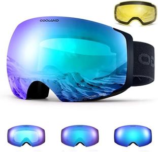 Odoland Photochromic Magnetic Interchangeable Ski Goggles with 2 Lens, Large Spherical Frameless Snow Snowboard Goggles for Men Women, Potochromic Revo Ice Blue Lens