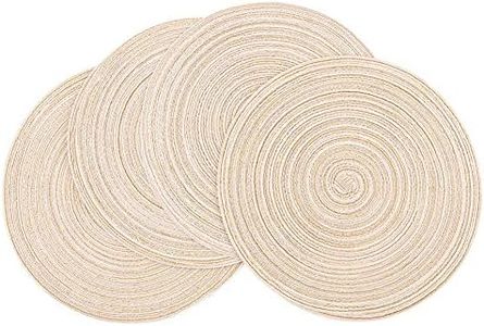 Ryncoco Round Placemats Cotton Heat Resistant Braided Placemats Washable 14 Inch Table Mats for Kitchen Tables Set of 4, Beige