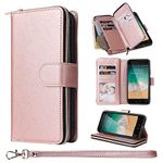 ZCDAYE Wallet Case for iPhone 7 Plus/8 Plus,Premium[Magnetic Closure][Zipper Pocket] Folio PU Leather Flip Case Cover with 9 Card Slots Kickstand for iPhone 7 Plus/8 Plus 5.5"-Rose Gold