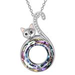 AOBOCO Sterling Silver Purple Cat Pendant Necklace with Crystal from Austria, Cat Gifts for Cat Lovers, Cat Jewelry for Women Anniversary Birthday Gifts for Daughther Wife Sister Girlfriend Mom