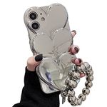 Espumoso Cute Case Compatible with iPhone 11 6.1'', 3D Cartoon Heart Case with Lovely Bracelet Chain Camera Protector Case Plating Soft TPU Shockproof Protective for Women & Girls (Silver)