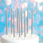 Tall Stick Metallic Candles for Happy Birthday and Party Cake Decoration Candles (Pack of 12 pc) (Tall Silver Candle)