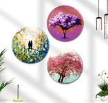 SAF paintings Round Shape colorful Tree MDF Wall Painting for Living Room,Bedroom,Office And hall 22X20 inch LRC11-L3