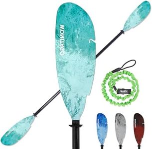 WONITAGO Angler Kayak Paddles Carbon Fiber Shaft and Plastic Blade, Floating Adjustable Fihsing Kayak Oars with Paddle Leash, 230-250cm/90-98 inch, Teal