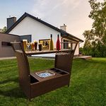 Chusstang Rattan Trolley Bar Outdoor Ice Cooler Table Rolling Serving Cart Rack Storage Shelf Swivel Wheels Handle Bar Party Garden Backyard Furniture