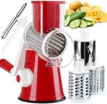 KEOUKE Rotary Cheese Grater Handheld - Nut Chopper Grinder Salad Shooter Vegetable Slicer with a Stainless Steel Peeler (Red)