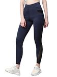 BLINKIN Gym wear Mesh Leggings Workout Pants with Side Pockets/Stretchable Tights/Highwaist Sports Fitness Yoga Track Pants for Women & Girls_2012 (Color_Navy Blue,Size_XL)