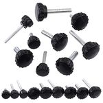 Swpeet 20Pcs M5 x 20mm Black Round Male Thread Knurled Clamping Knobs Grip Thumb Screw Assortment Kit, Knurled Handle Bolts Grip for Quick Remove Screws Clamping Screws