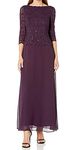 Alex Evenings Women's 3/4 Sleeve Stretch Lace Bodice Mock One Piece Gown Special Occasion Dress, Deep Plum, 20