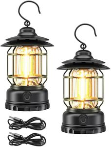 Clearhill Rechargeable Camping Lantern, Frame Decorative Table Lamp, 3 Modes LED Lights with Hooks, Dimmable, Vintage Style, Portable Waterproof Camping Light for Indoor/Outdoor Use