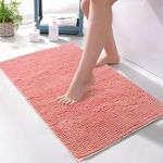 LINENOVA Chenille Bath Mat - 60x90cm - Extra Soft Shaggy Bathroom Rug - Non-Slip, Absorbent- Machine Washable for Bathtub, Kitchen, Entryway - Coral